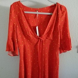 Free People Orange Polka Dot Dress